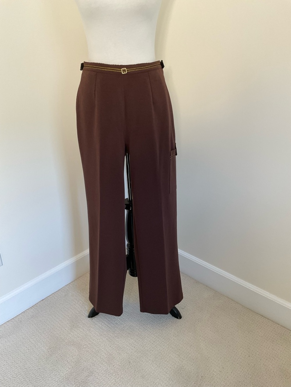 Draper’s & Damon’s Brown Knit Wide-Leg Pull-On Pants with Side Pocket